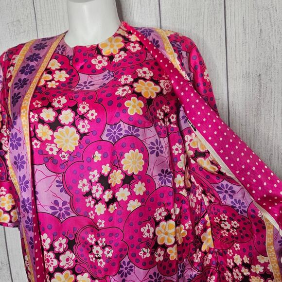 1960s Lane Bryant Vtg Psychedelic Bright Pink Floral Groovy Kaftan - Picture 3 of 8